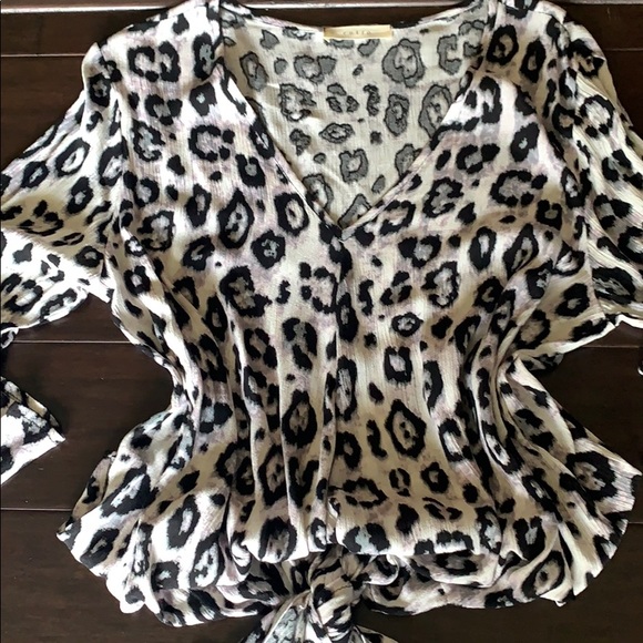 NWOT Leopard blouse. V neck with tie at bottom. - Picture 7 of 7